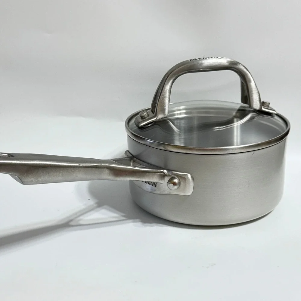 Anolon Chef Clad Saucepan 1 Qt Silver Stainless Steel Induction Glass Lid CQQQ09